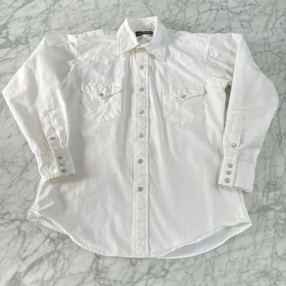 Flying R Ranchwear Ruddock LS Pearl Snap 15 1/2 34C Made USA White